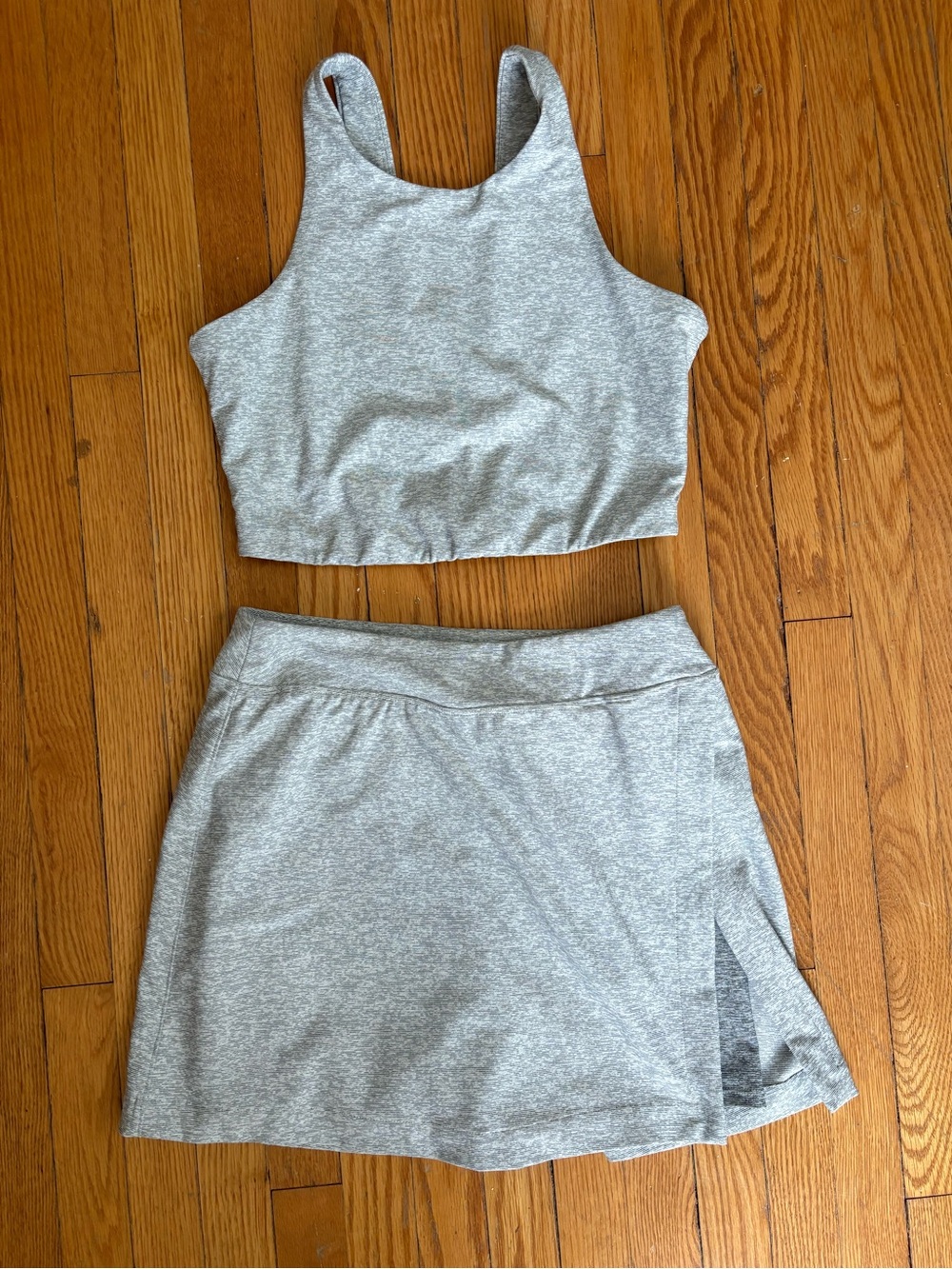 Outdoor Voices Heather Gray Skort (S) and Bra (M) Set